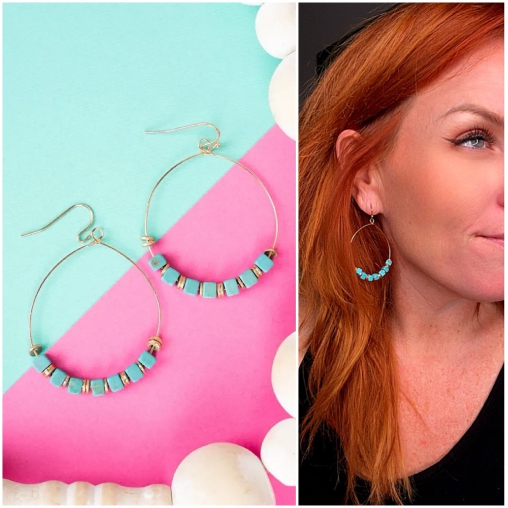 Goldtone Turquoise Cube Earrings